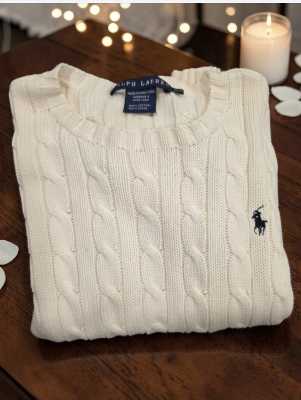 Ralph Lauren Women's Off-white Cable Knit Sweater Size- M